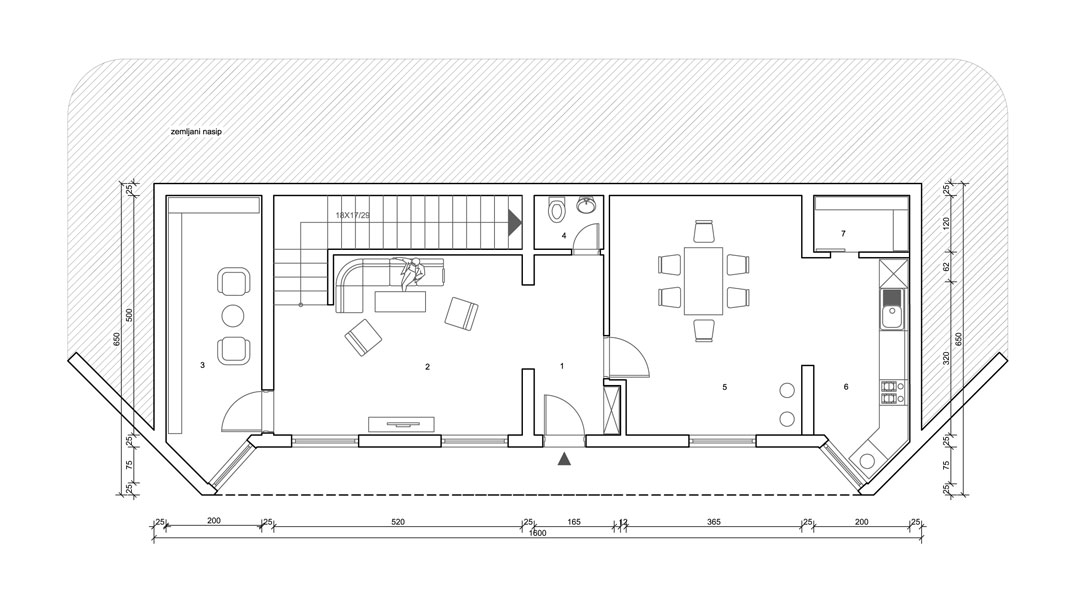 Osnova spratnog stambenog objekta - 125m2 - prizemlje - učitavanje...